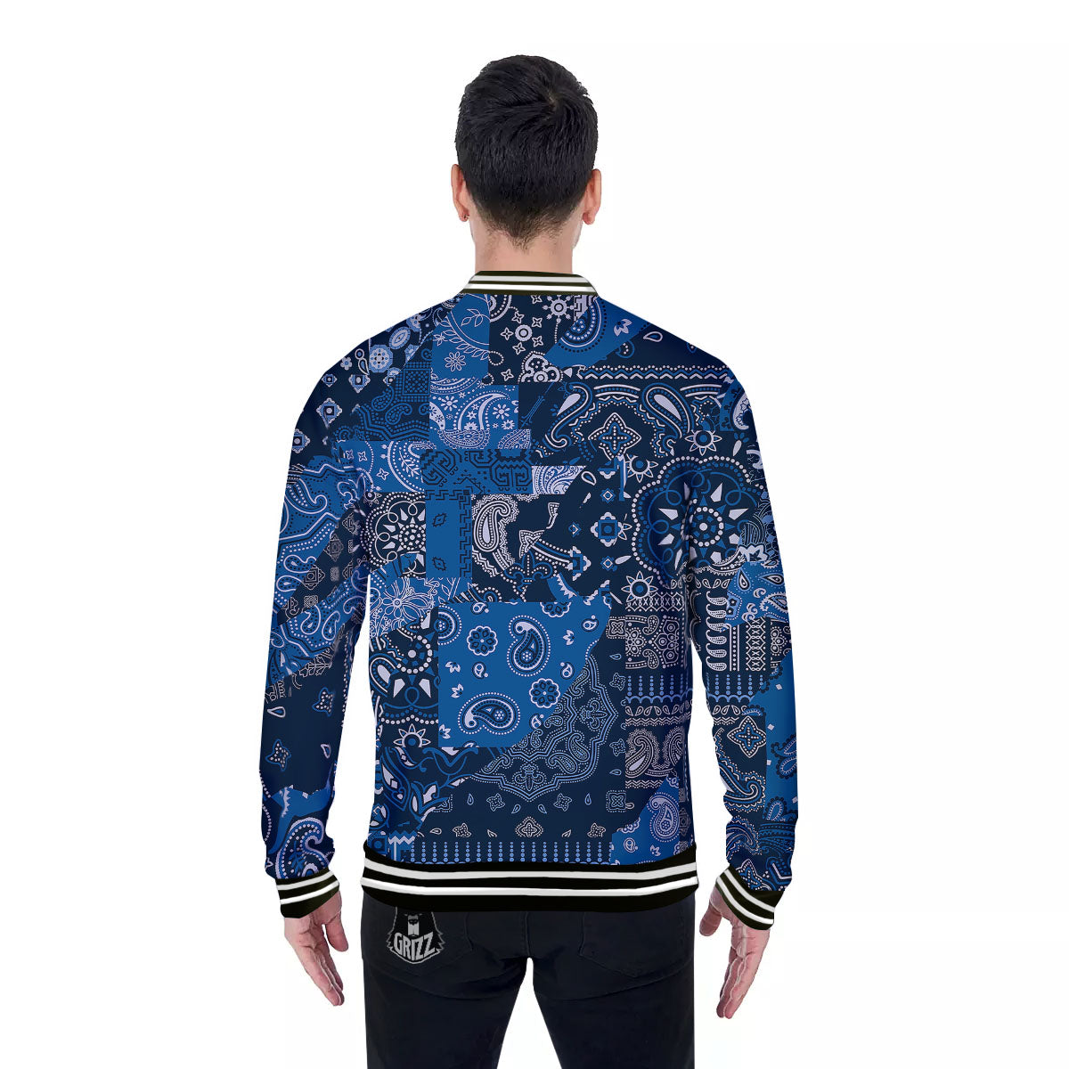 Bandana Blue Paisley Print Pattern Baseball Jacket-grizzshop