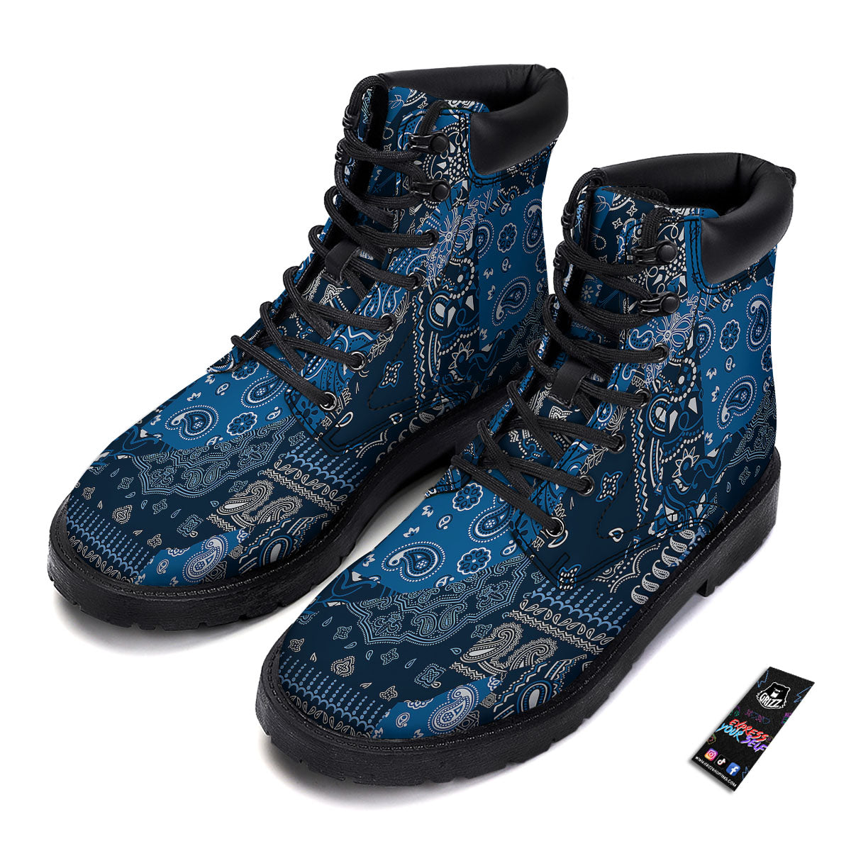 Bandana Blue Paisley Print Pattern Boots-grizzshop