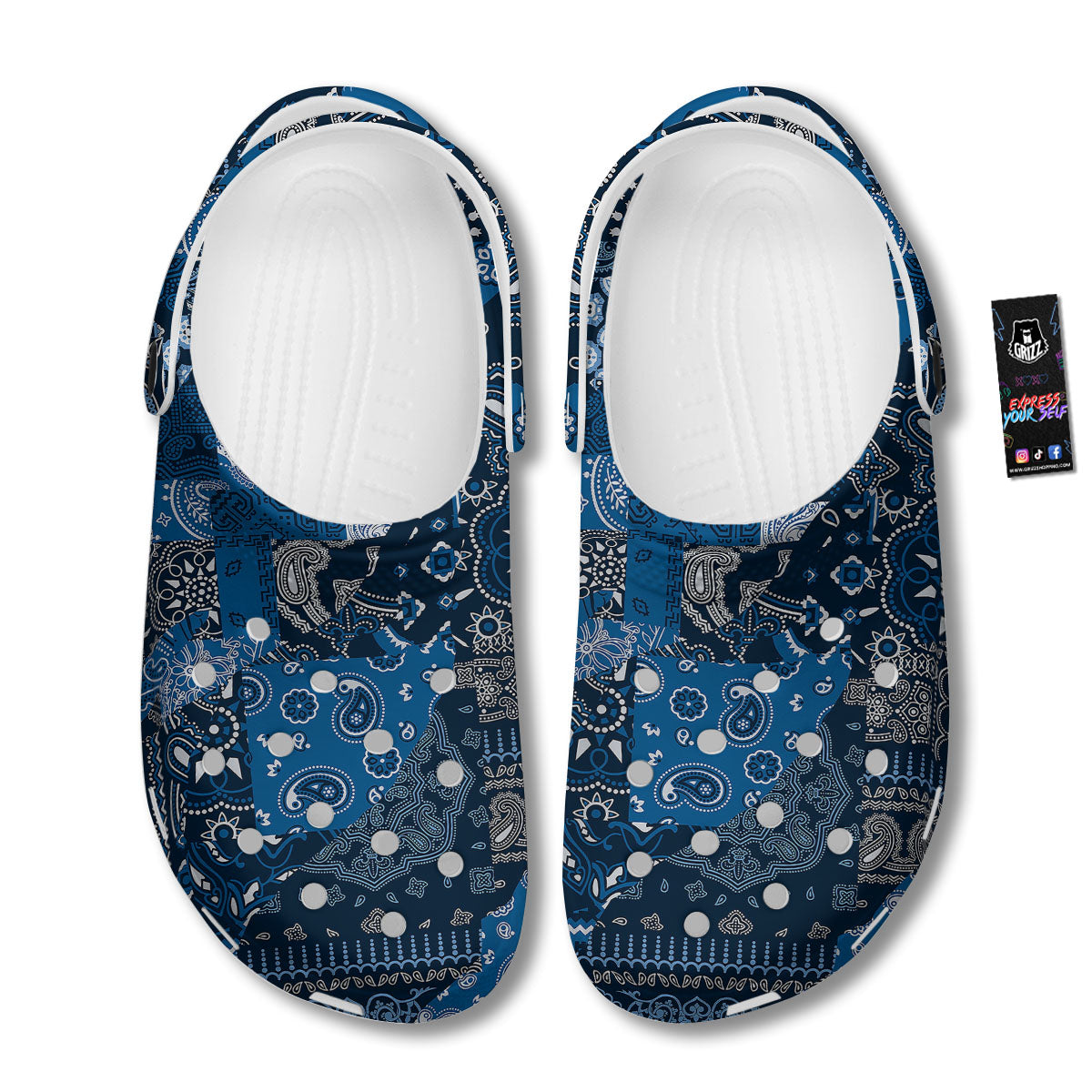 Bandana Blue Paisley Print Pattern Clog-grizzshop