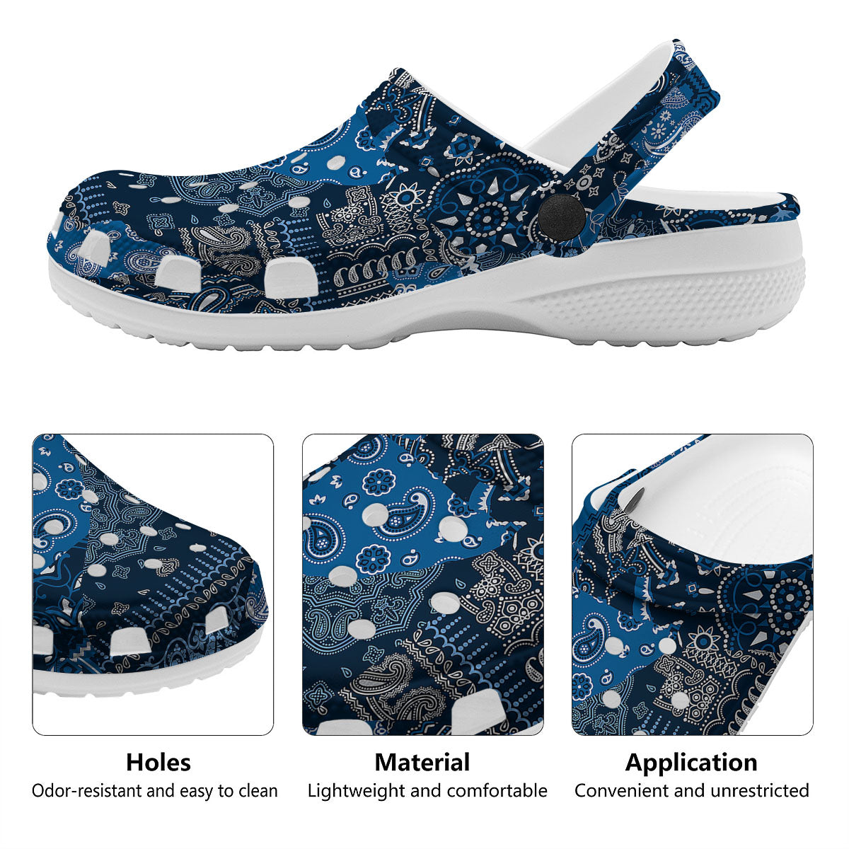 Bandana Blue Paisley Print Pattern Clog-grizzshop