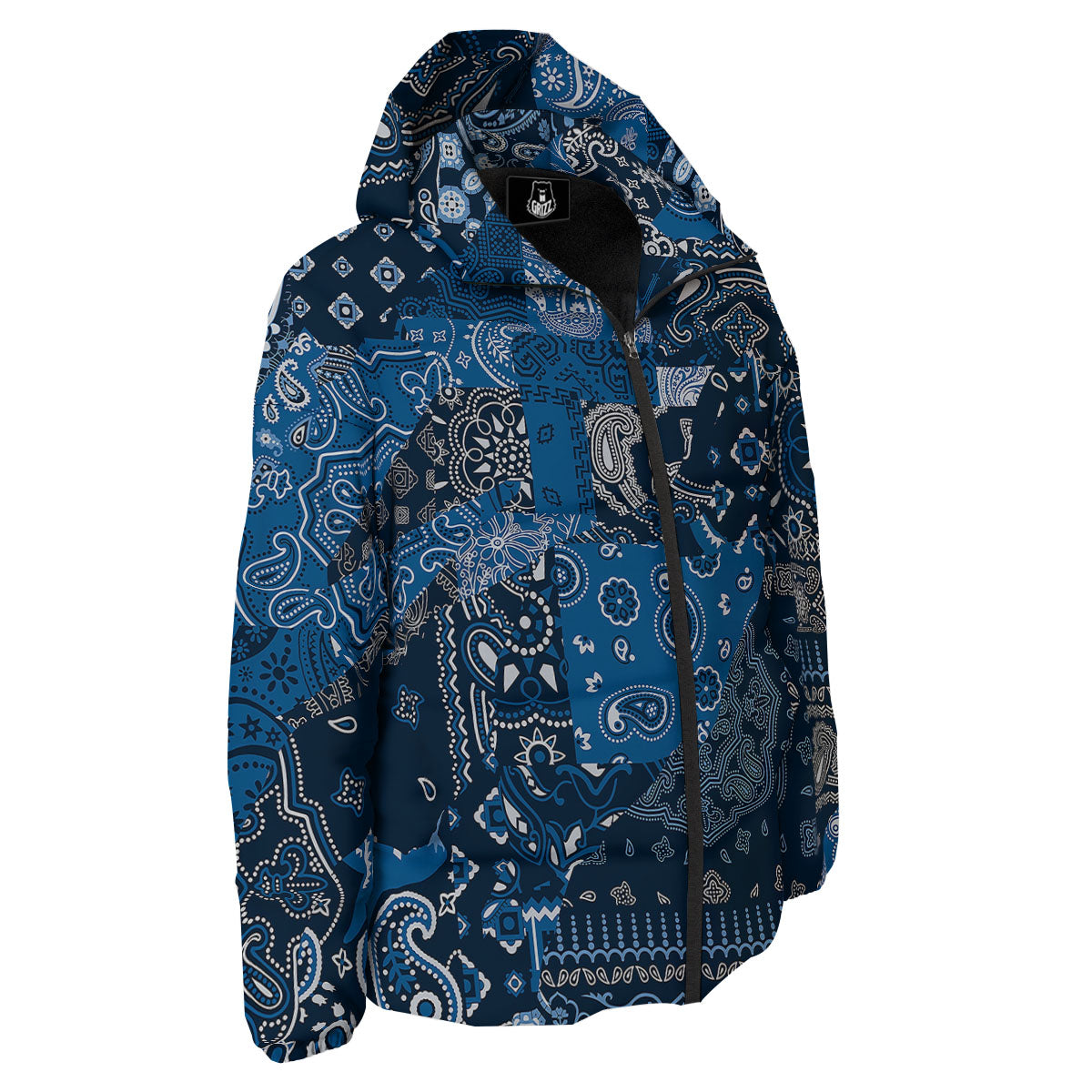 Bandana Blue Paisley Print Pattern Down Jacket-grizzshop