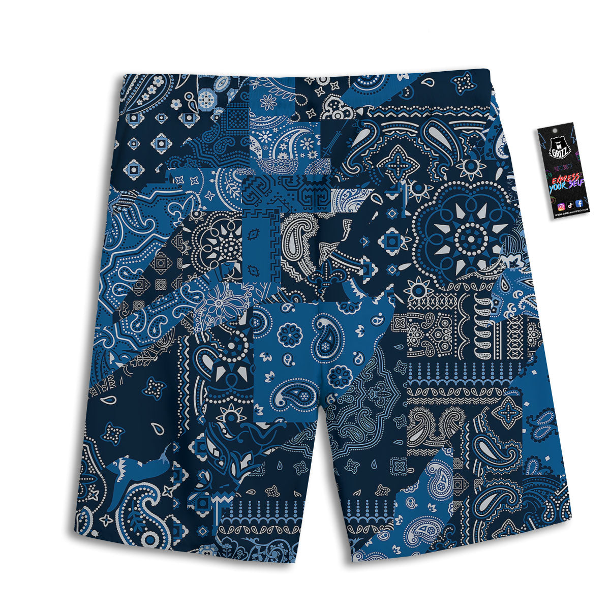 Bandana Blue Paisley Print Pattern Men's Athletic Shorts