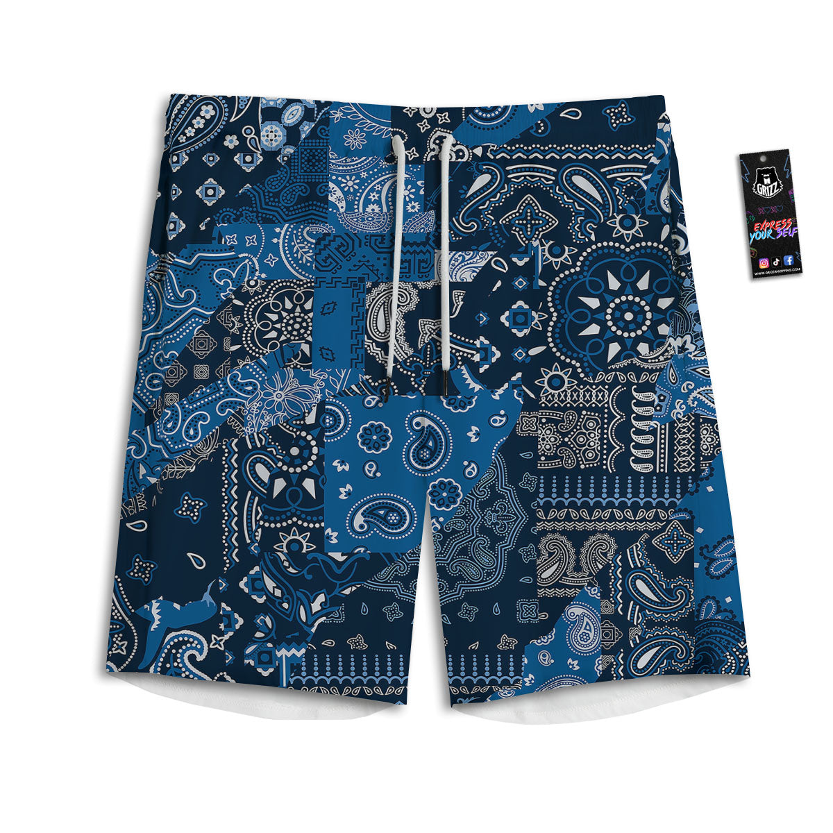 Bandana Blue Paisley Print Pattern Men's Athletic Shorts
