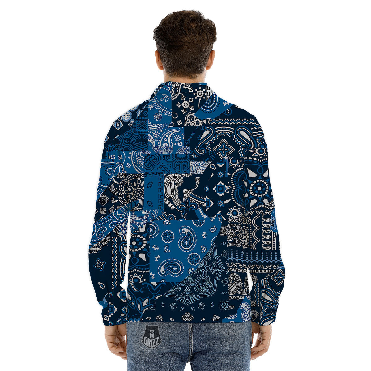 Bandana Blue Paisley Print Pattern Men's Dress Shirts-grizzshop