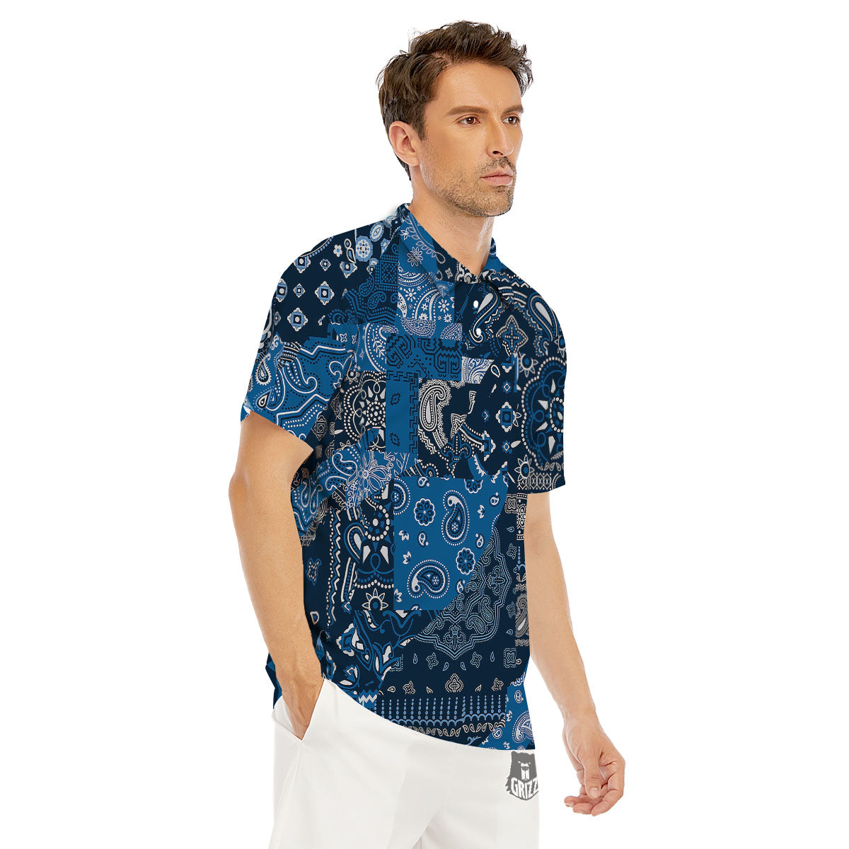 Bandana Blue Paisley Print Pattern Men's Golf Shirts-grizzshop
