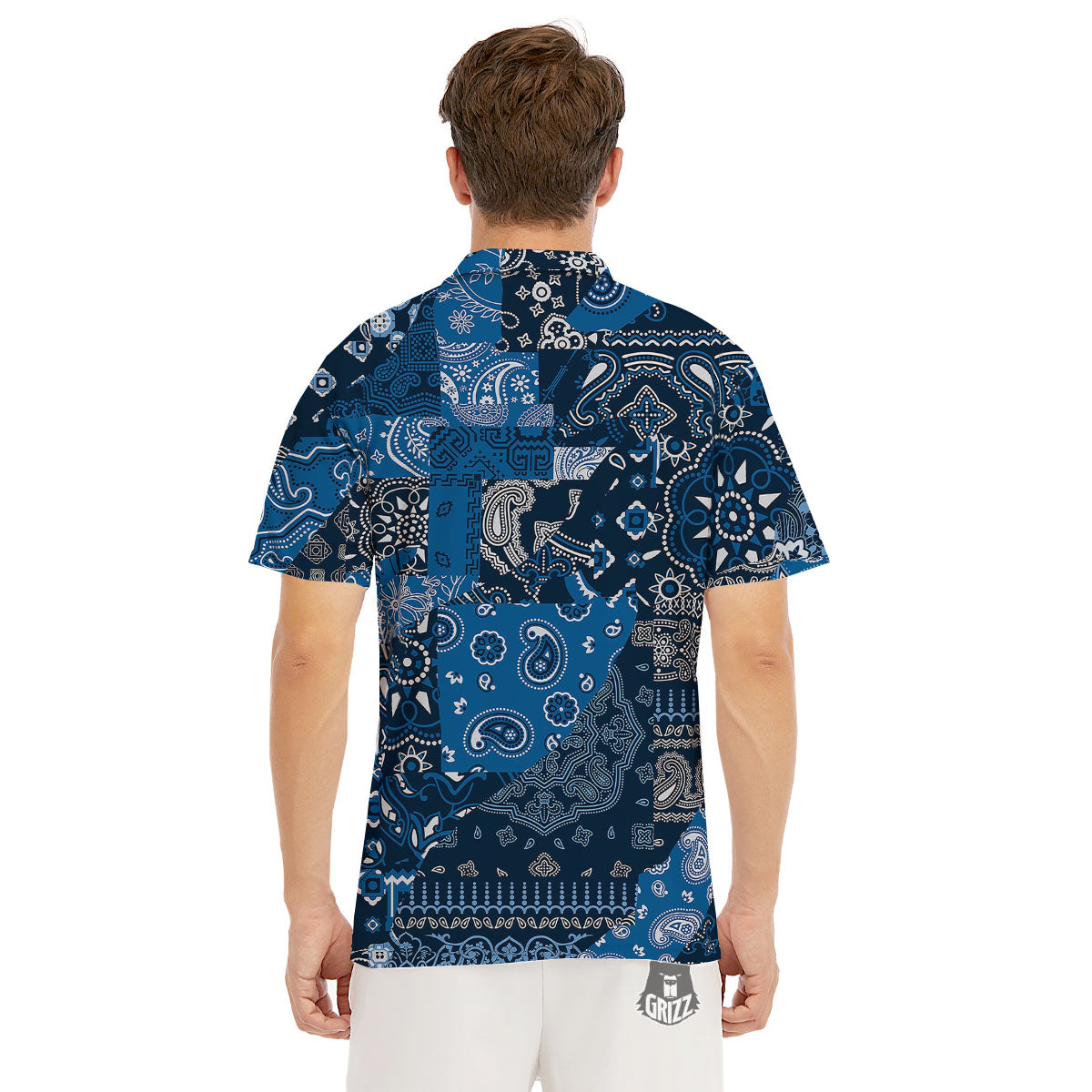 Bandana Blue Paisley Print Pattern Men's Golf Shirts-grizzshop