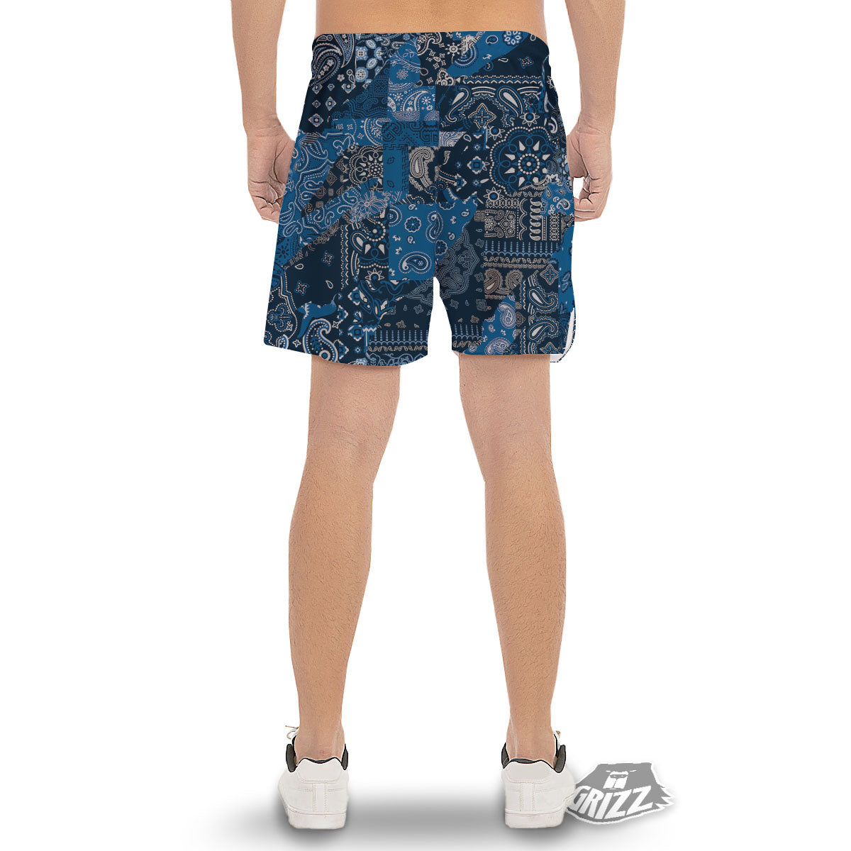 Bandana Blue Paisley Print Pattern Men's Gym Shorts-grizzshop