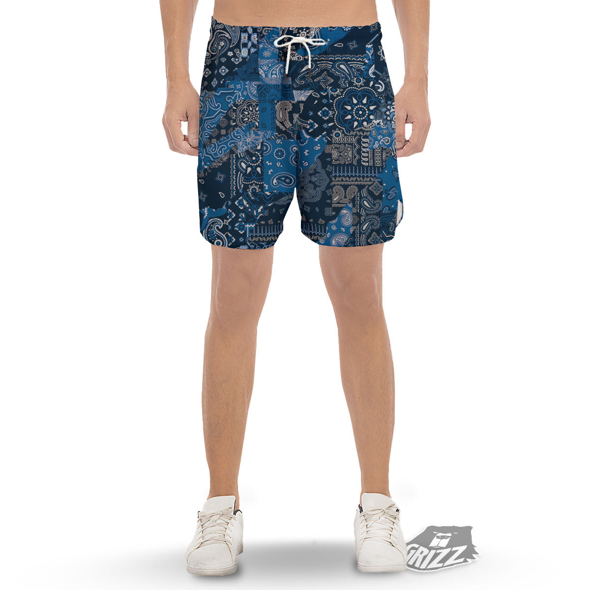 Bandana Blue Paisley Print Pattern Men's Gym Shorts-grizzshop