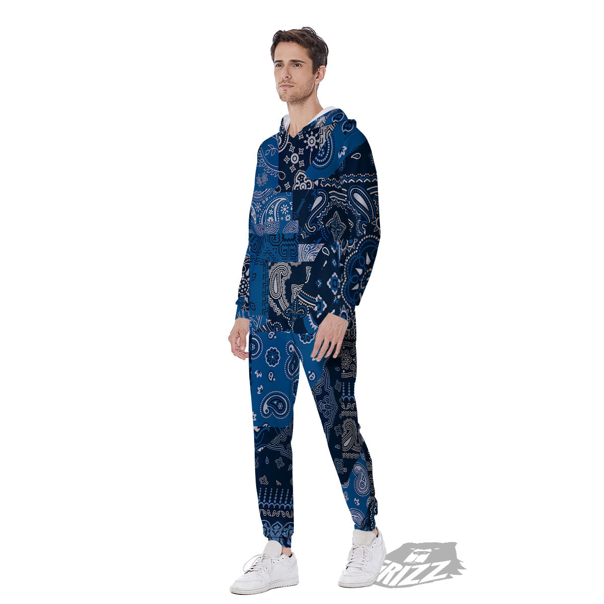 Bandana Blue Paisley Print Pattern Men's Jumpsuit-grizzshop