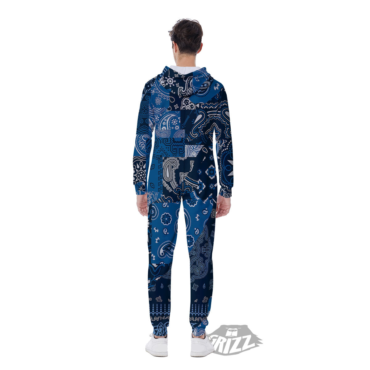 Bandana Blue Paisley Print Pattern Men's Jumpsuit-grizzshop