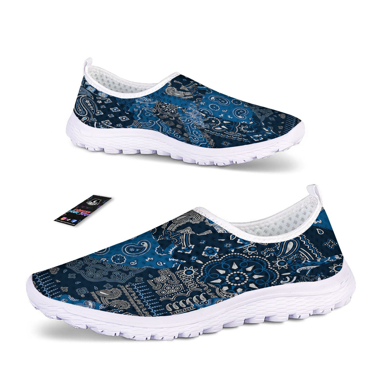 Bandana Blue Paisley Print Pattern Nurse Shoes-grizzshop