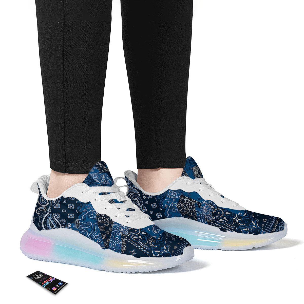 Bandana Blue Paisley Print Pattern Running Sneakers-grizzshop