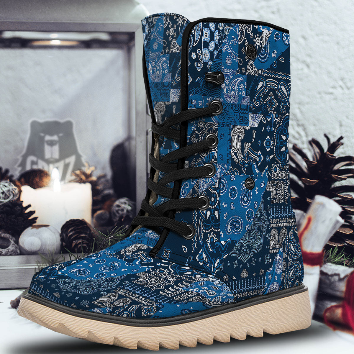 Bandana Blue Paisley Print Pattern Snow Boots-grizzshop