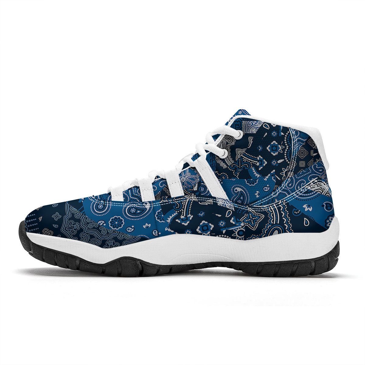 Bandana Blue Paisley Print Pattern White Bball Shoes-grizzshop