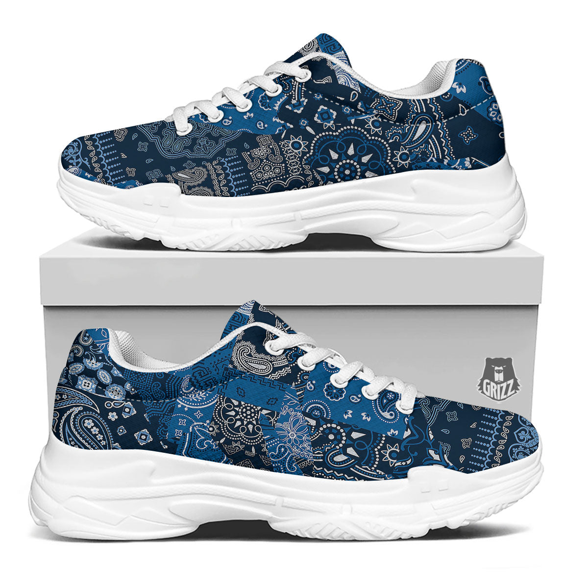 Bandana Blue Paisley Print Pattern White Chunky Shoes-grizzshop