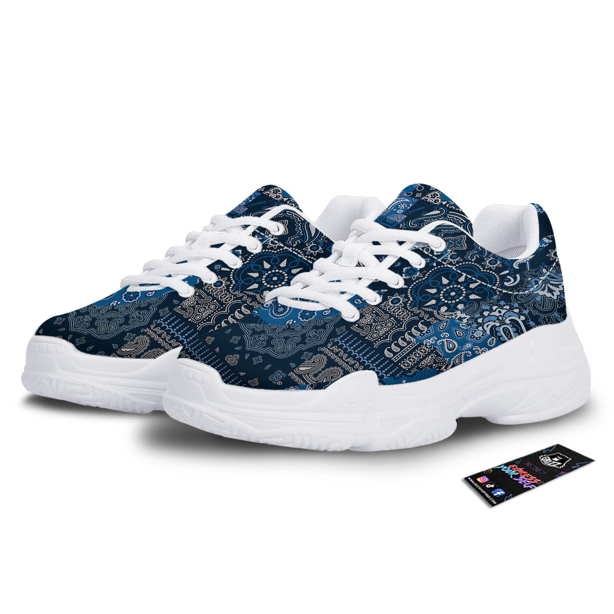 Bandana Blue Paisley Print Pattern White Chunky Shoes-grizzshop