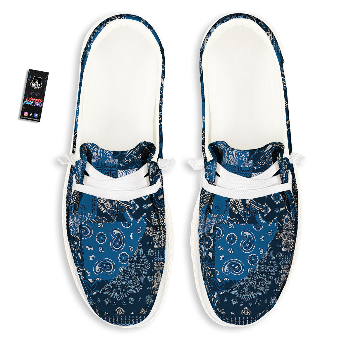 Bandana Blue Paisley Print Pattern White Loafers-grizzshop