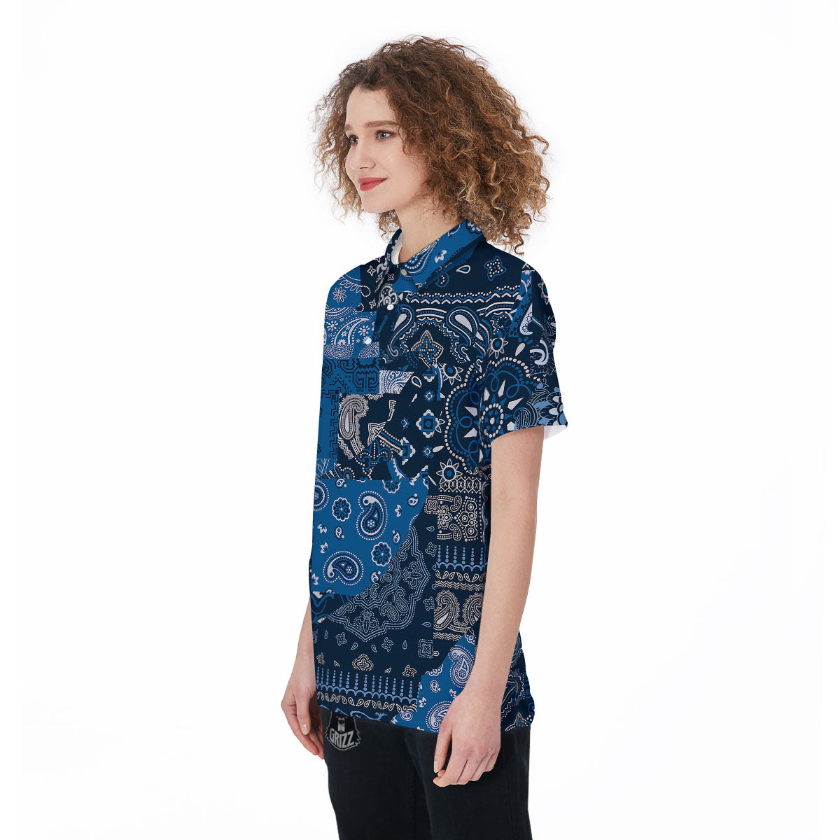Bandana Blue Paisley Print Pattern Women's Golf Shirts-grizzshop
