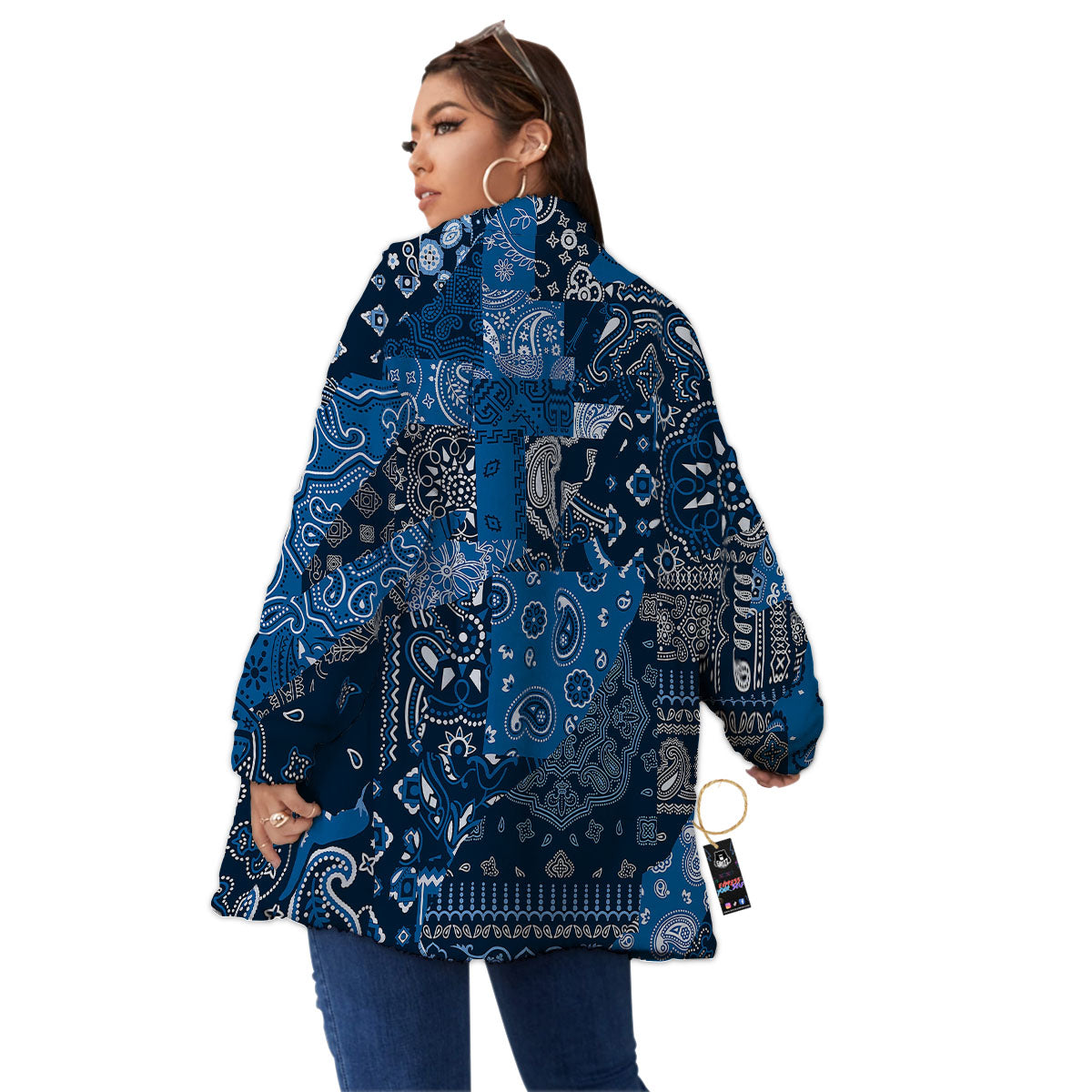 Bandana Blue Paisley Print Pattern Women's Sherpa Jacket-grizzshop