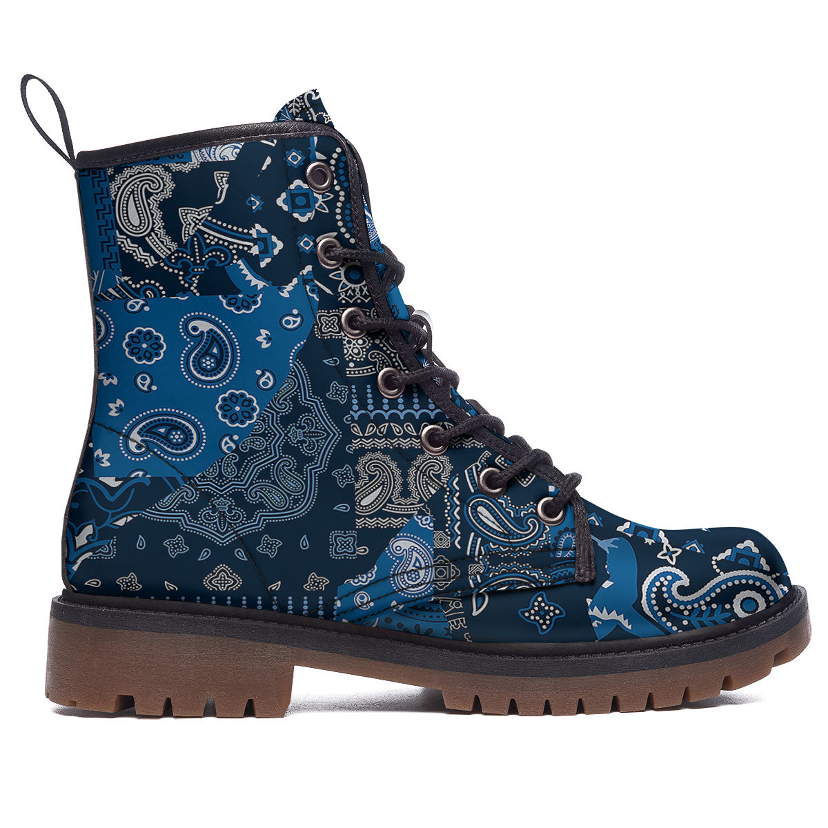 Bandana Blue Paisley Print Pattern Work Boots-grizzshop