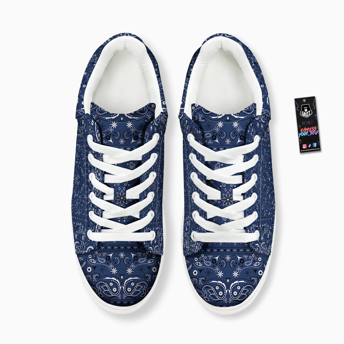 Bandana Blue Paisley Print Platform Shoes-grizzshop