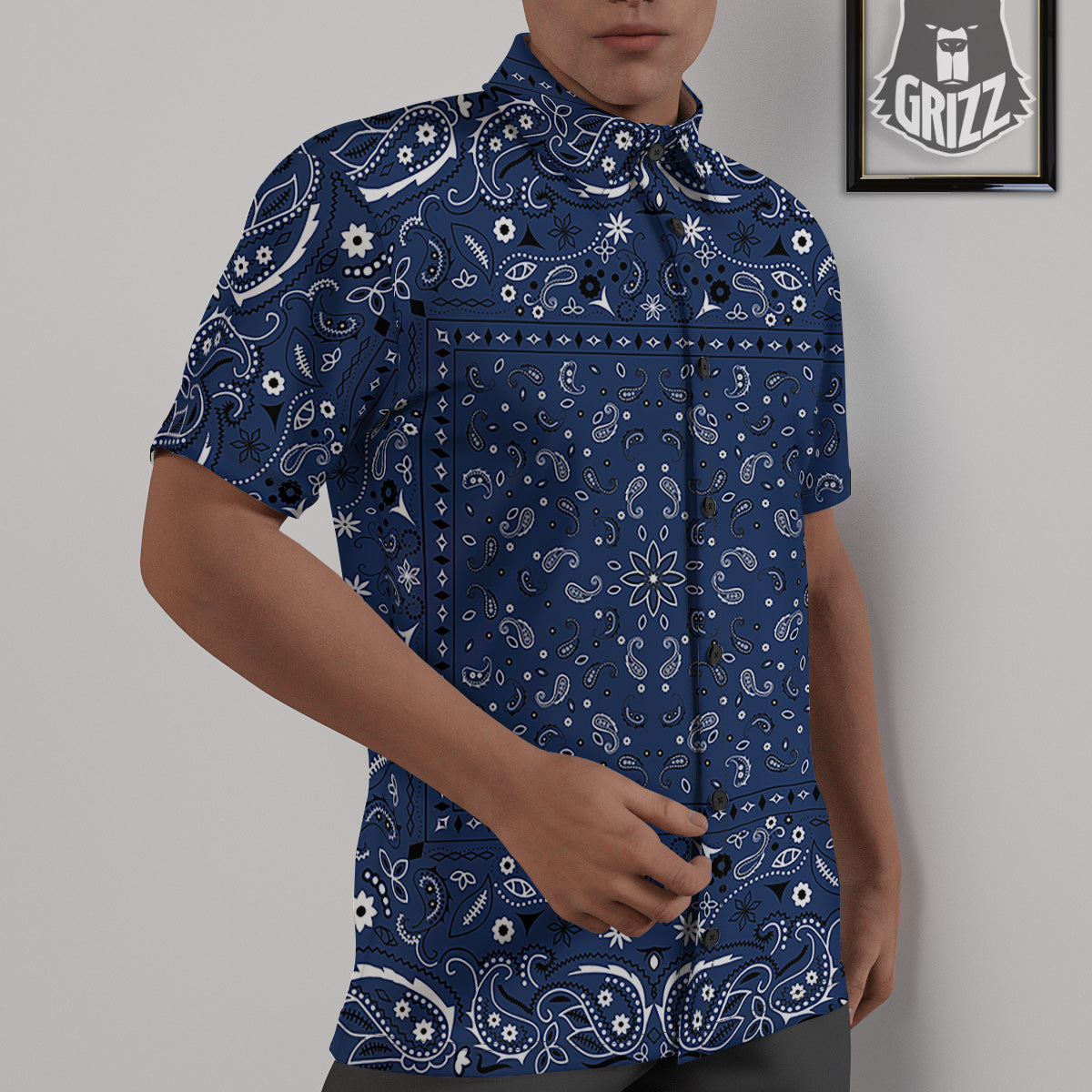 Bandana Blue Paisley Print Untucked Shirts-grizzshop