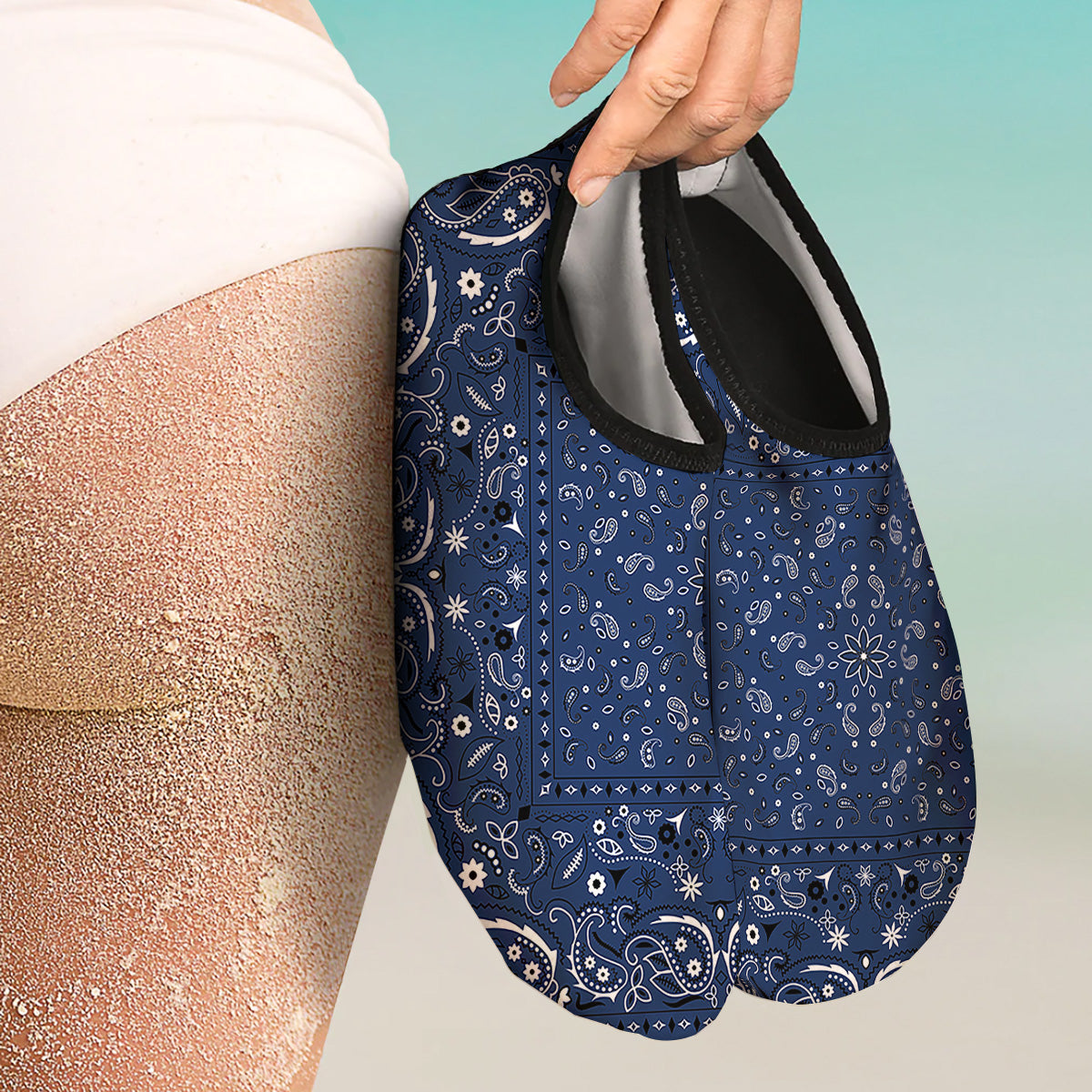 Bandana Blue Paisley Print Water Shoes-grizzshop