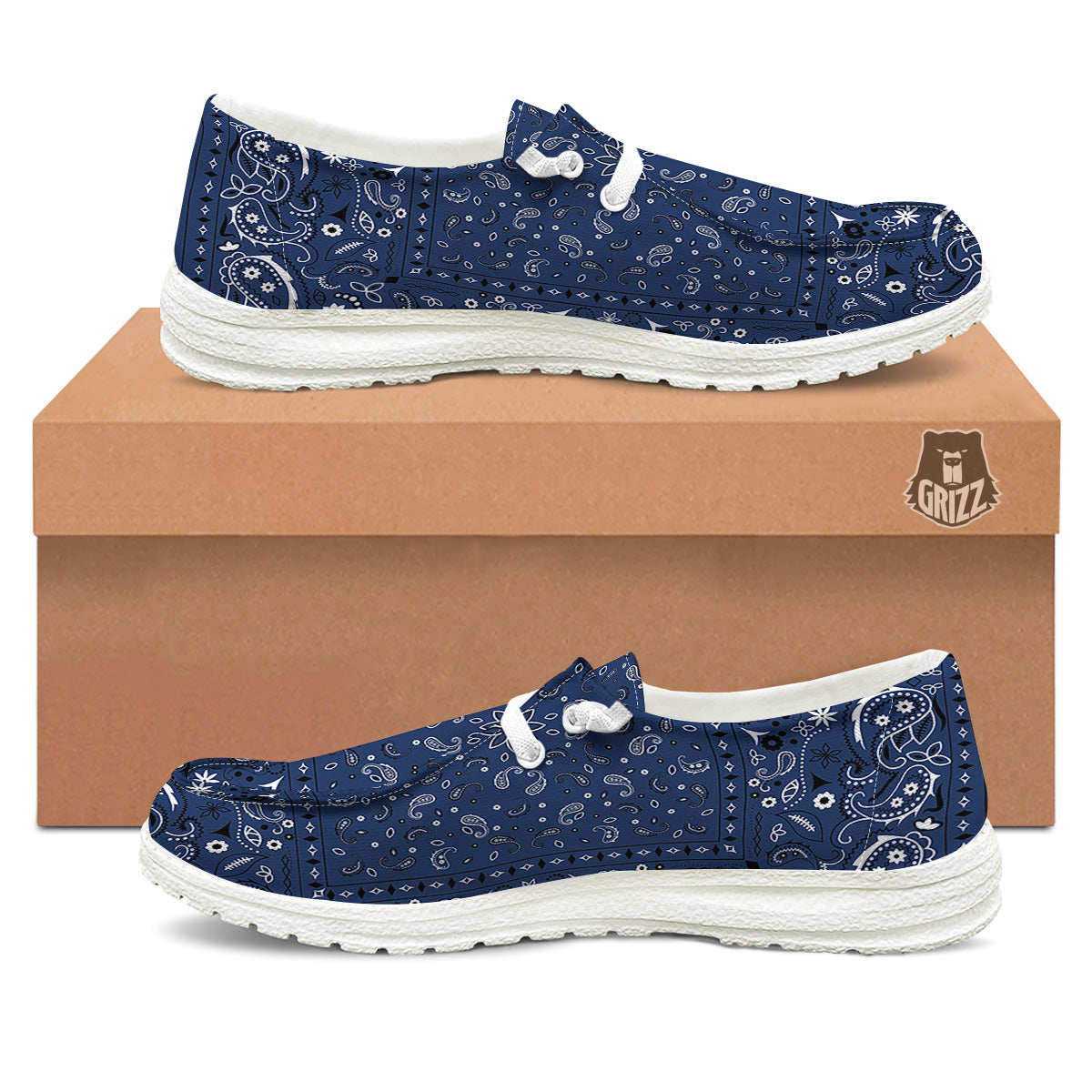 Bandana Blue Paisley Print White Loafers-grizzshop