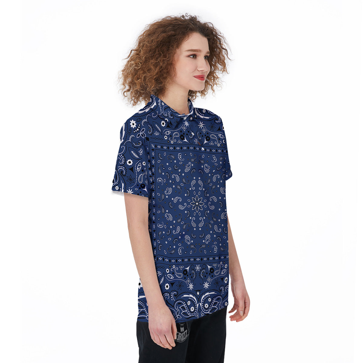 Bandana Blue Paisley Print Women's Golf Shirts-grizzshop
