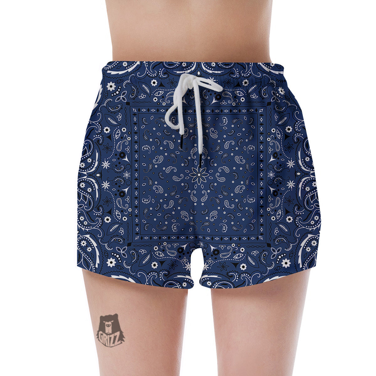 Bandana Blue Paisley Print Women's Shorts-grizzshop