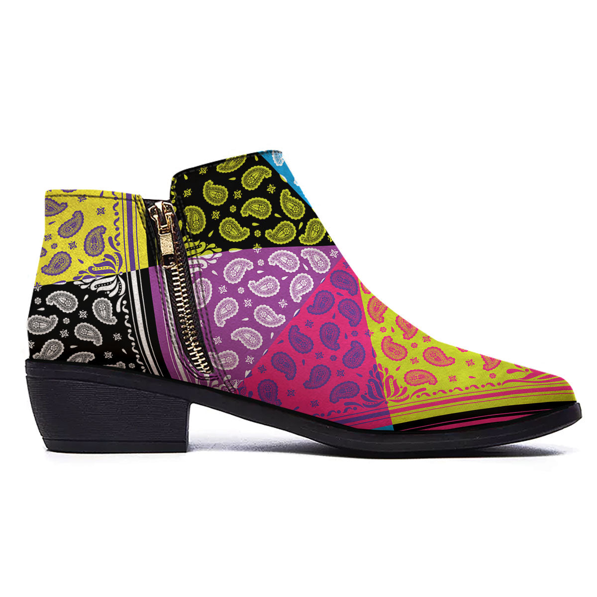 Bandana Paisley Colorful Square Print Ankle Boots-grizzshop