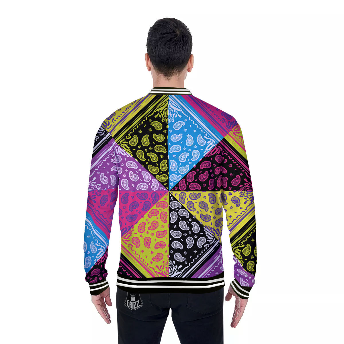 Bandana Paisley Colorful Square Print Baseball Jacket-grizzshop