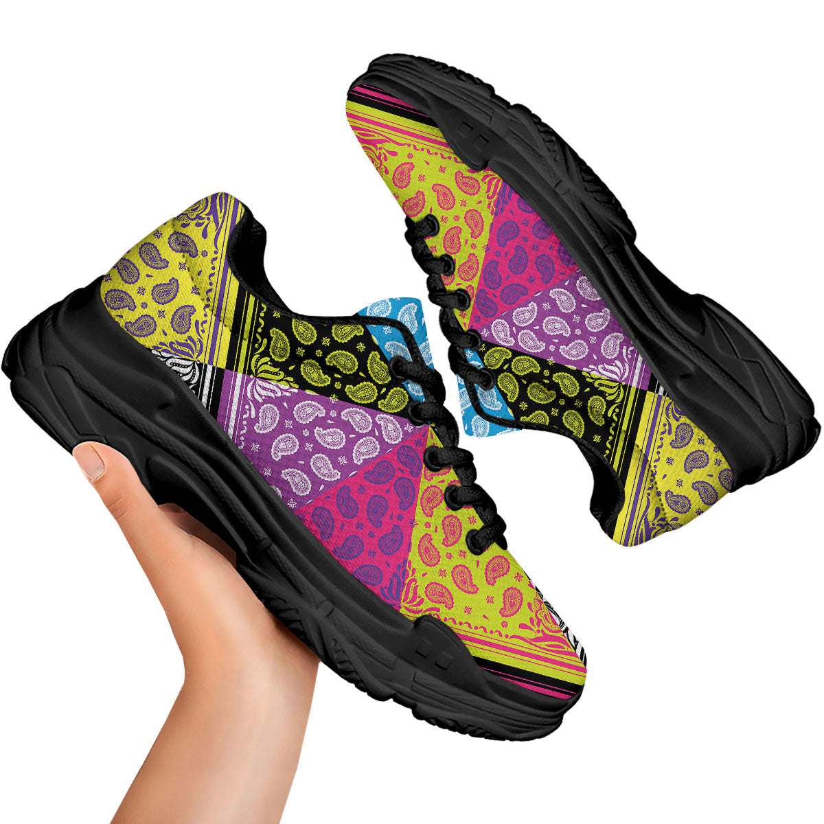 Bandana Paisley Colorful Square Print Black Chunky Shoes-grizzshop