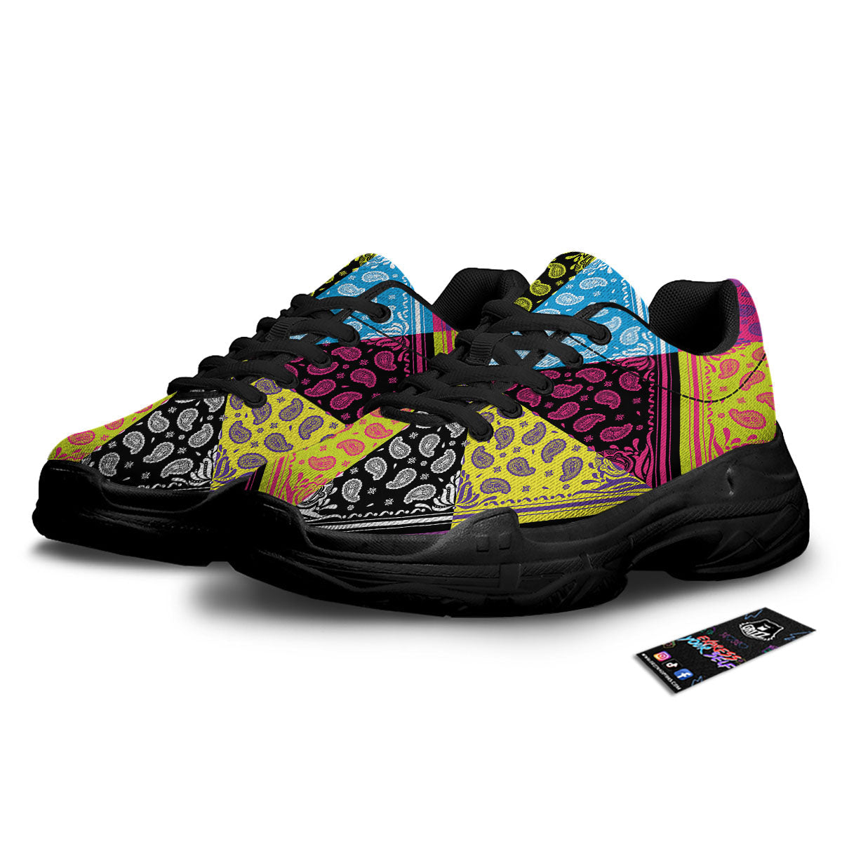 Bandana Paisley Colorful Square Print Black Chunky Shoes-grizzshop