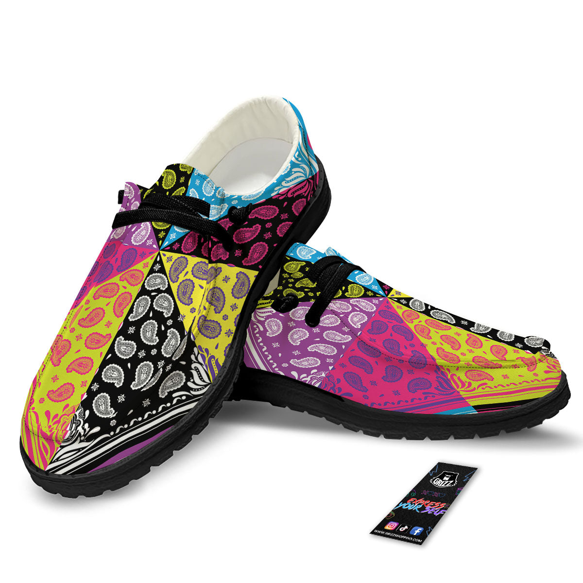 Bandana Paisley Colorful Square Print Black Loafers-grizzshop
