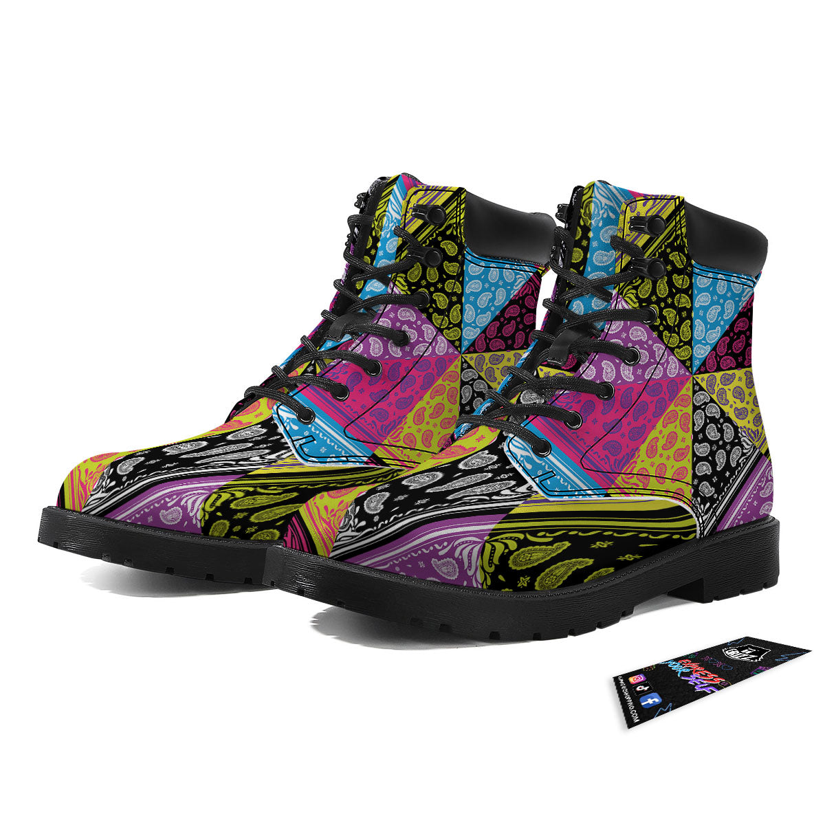 Bandana Paisley Colorful Square Print Boots-grizzshop