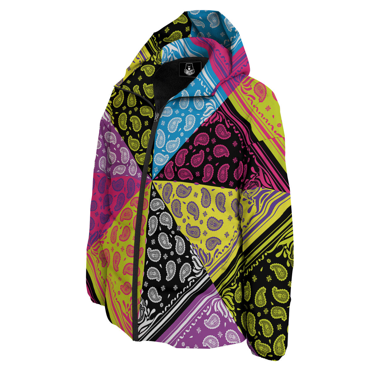 Bandana Paisley Colorful Square Print Down Jacket-grizzshop