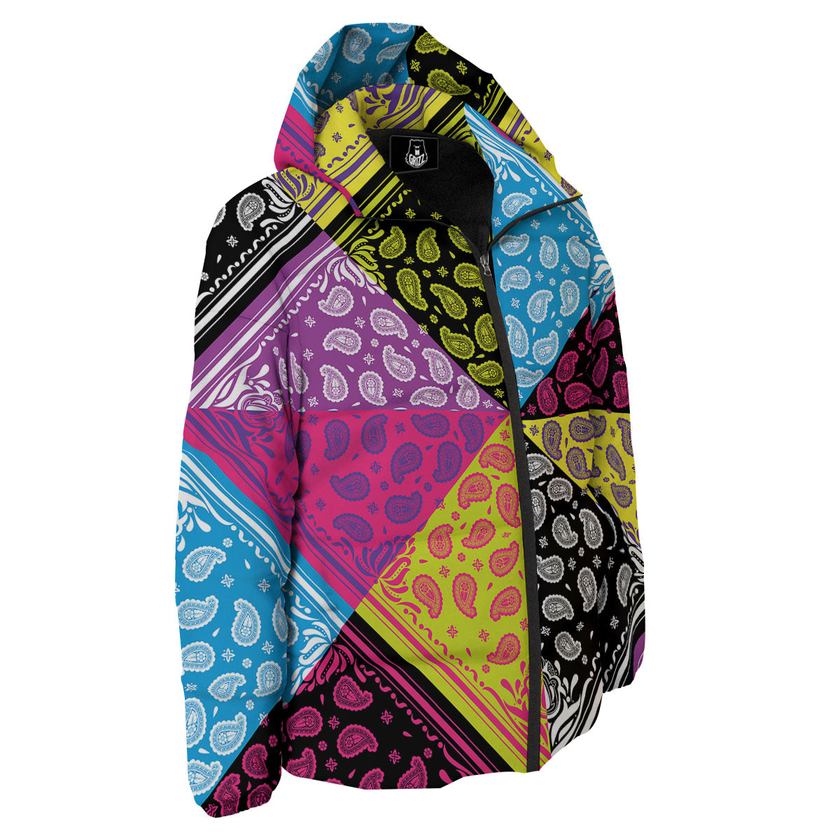 Bandana Paisley Colorful Square Print Down Jacket-grizzshop