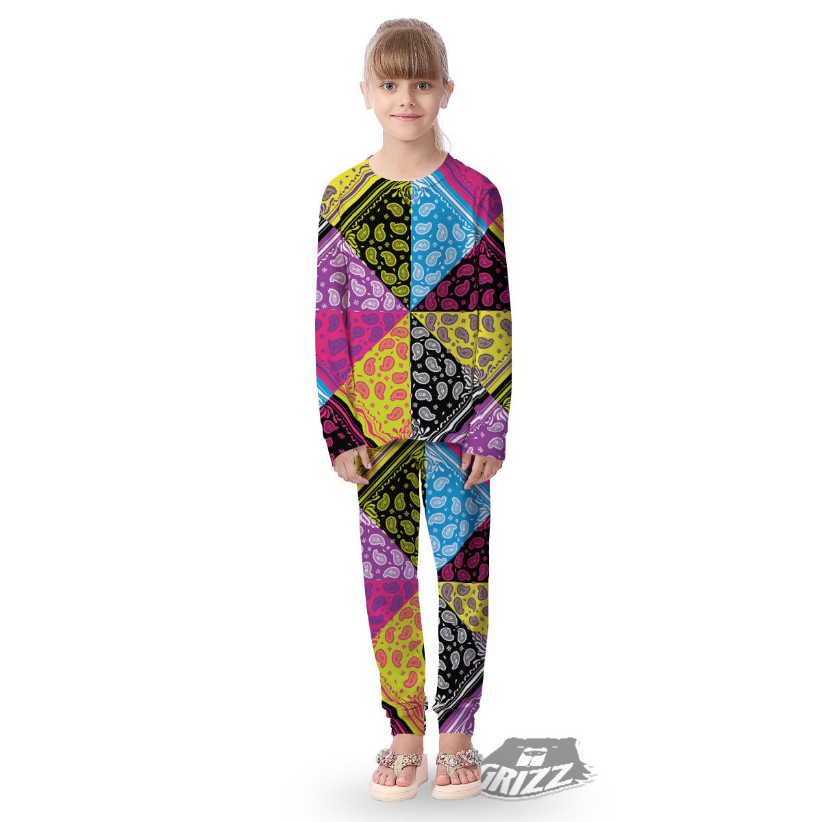 Bandana Paisley Colorful Square Print Kid's Pajamas-grizzshop