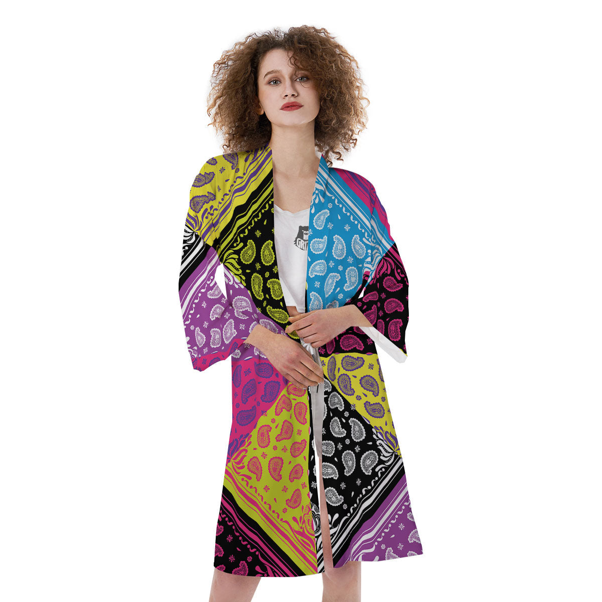 Bandana Paisley Colorful Square Print Kimono-grizzshop