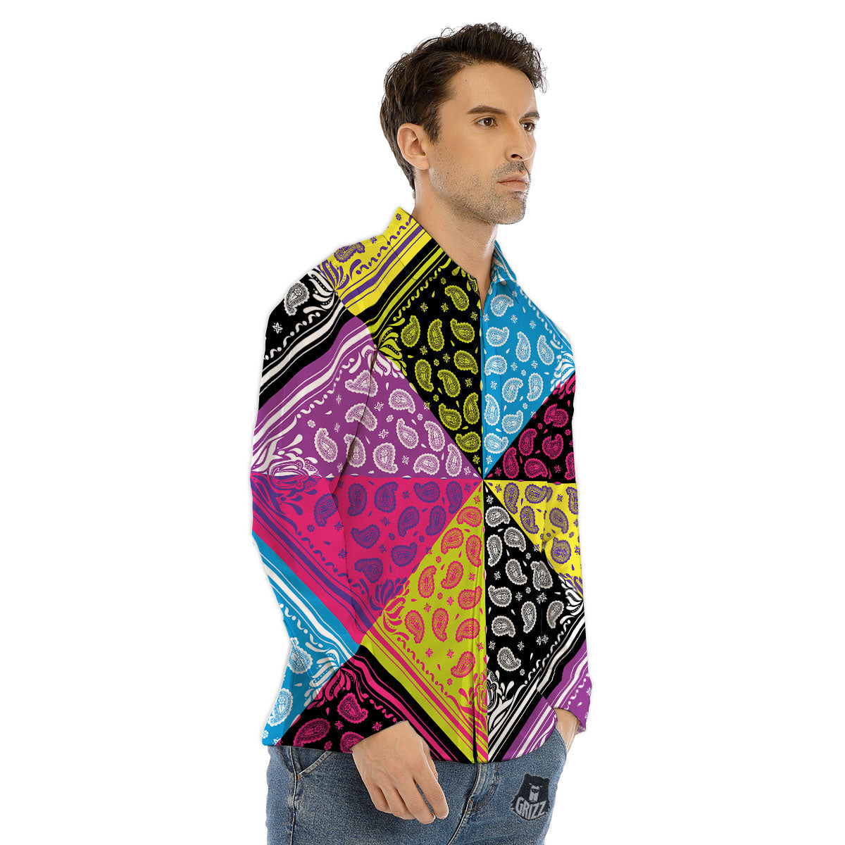 Bandana Paisley Colorful Square Print Men's Dress Shirts-grizzshop