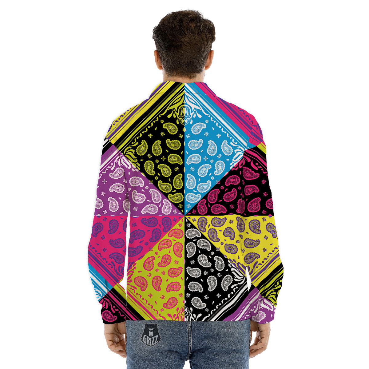 Bandana Paisley Colorful Square Print Men's Dress Shirts-grizzshop