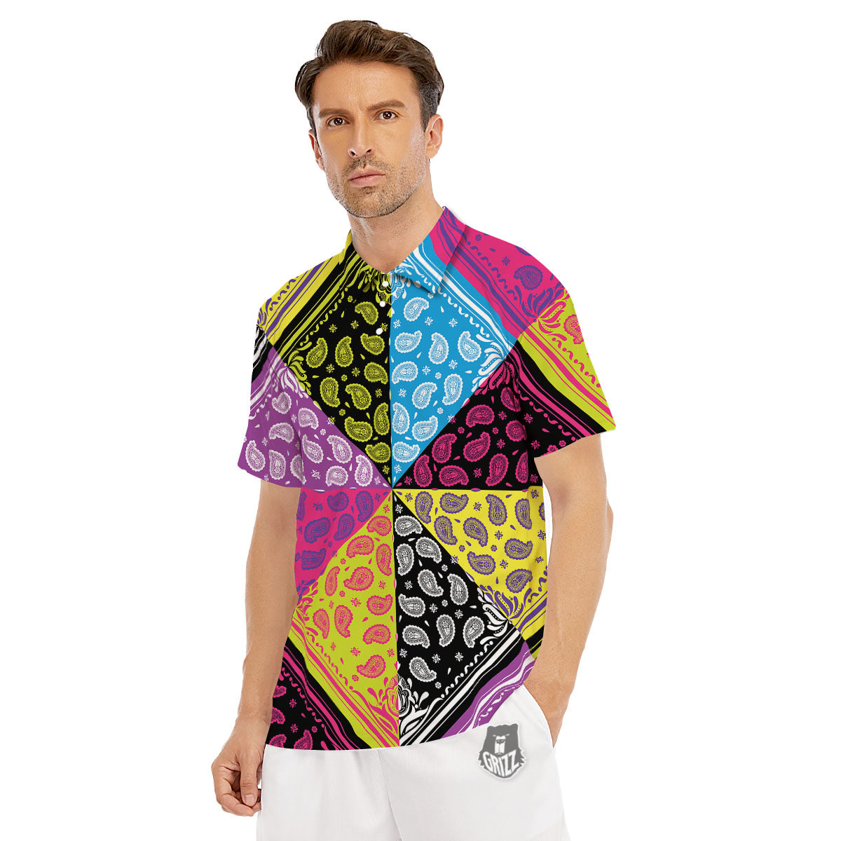 Bandana Paisley Colorful Square Print Men's Golf Shirts-grizzshop