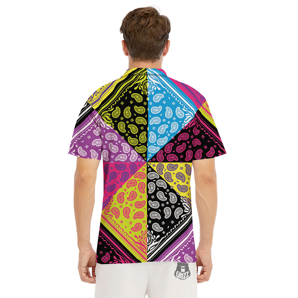 Bandana Paisley Colorful Square Print Men's Golf Shirts-grizzshop