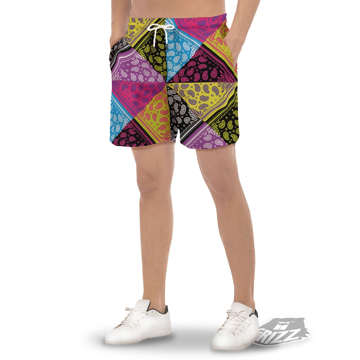 Bandana Paisley Colorful Square Print Men's Gym Shorts-grizzshop
