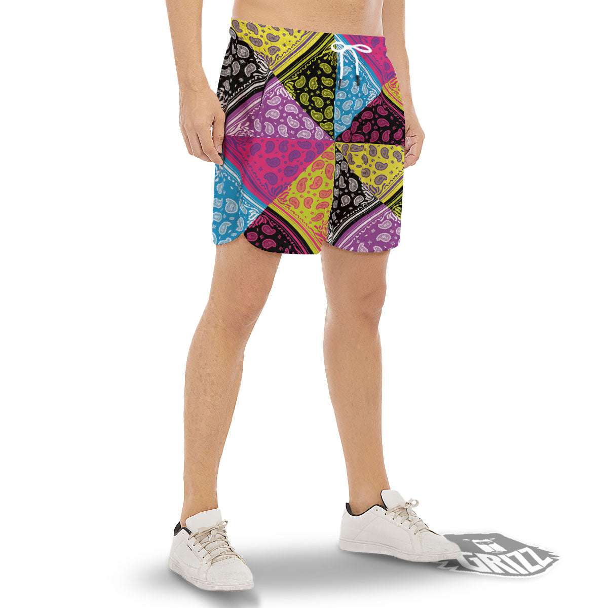 Bandana Paisley Colorful Square Print Men's Gym Shorts-grizzshop