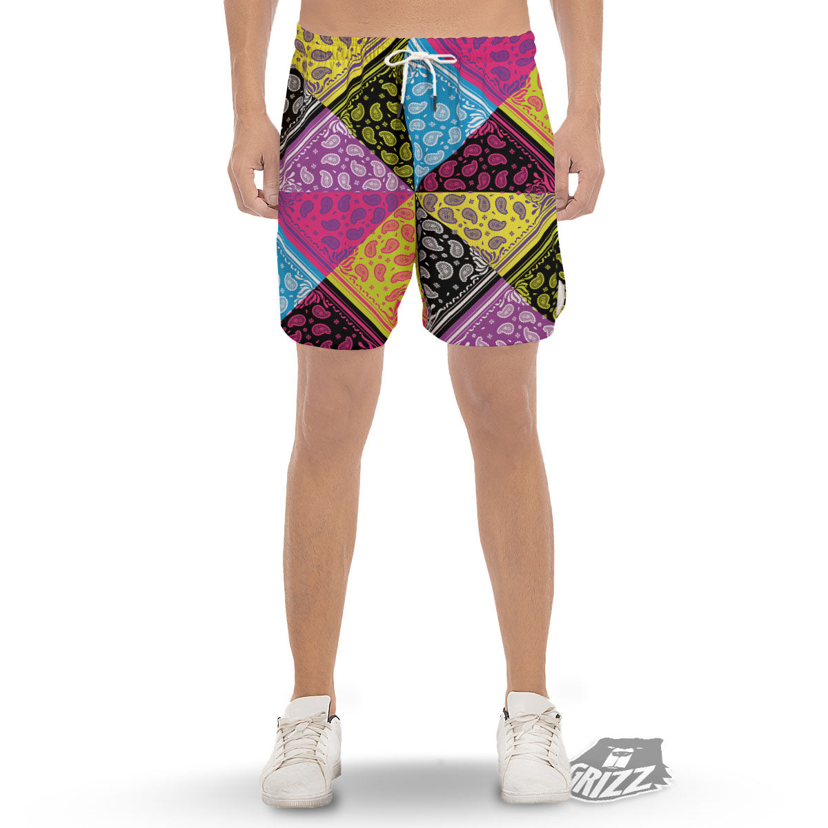 Bandana Paisley Colorful Square Print Men's Gym Shorts-grizzshop