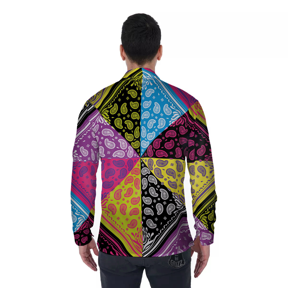 Bandana Paisley Colorful Square Print Men's Long Sleeve Shirts-grizzshop