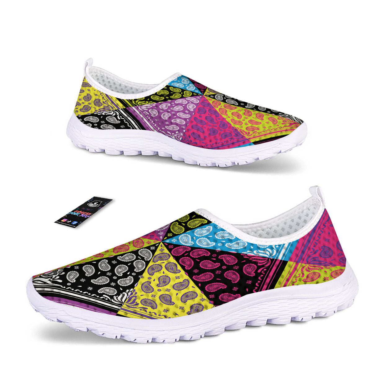 Bandana Paisley Colorful Square Print Nurse Shoes-grizzshop