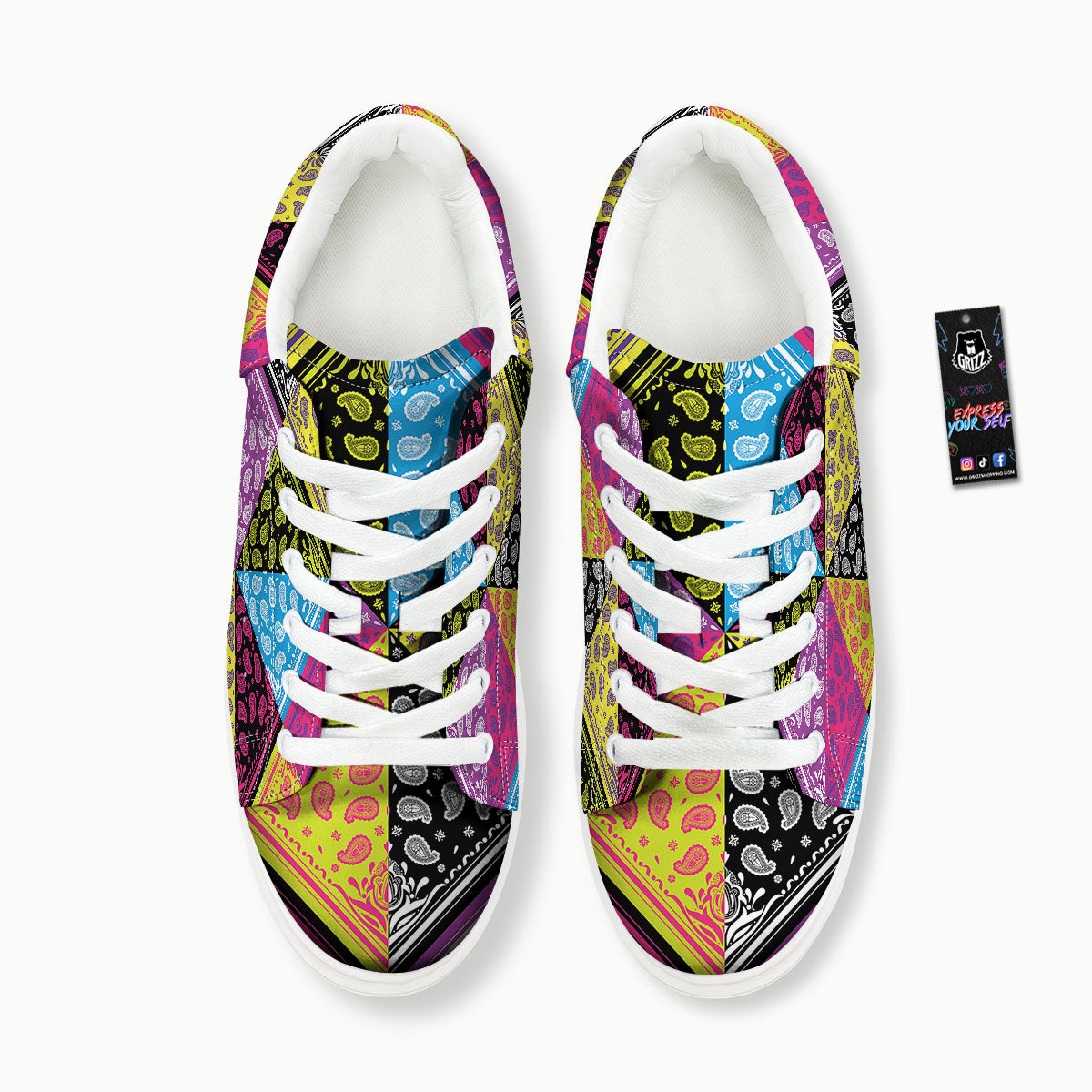 Bandana Paisley Colorful Square Print Platform Shoes-grizzshop